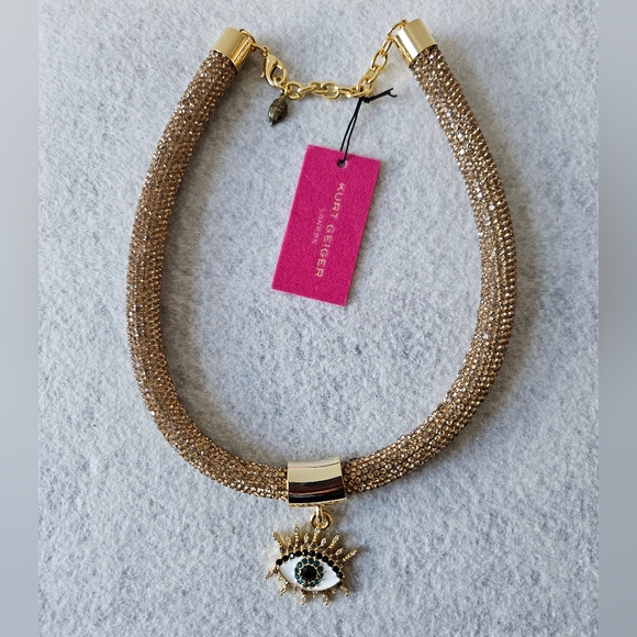 Kurt Geiger London Crystal Eye Pendant Rope Collar Necklace in Gold - Picture 7 of 14